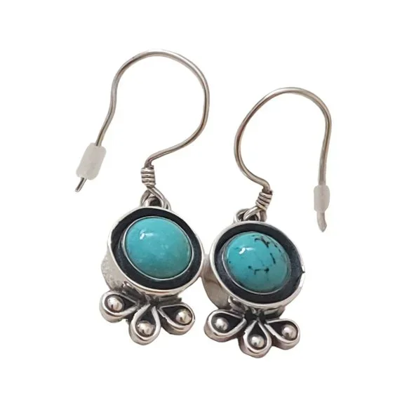 Turquoise Sterling Silver Dangle Earrings Drop Semi Precious Stone Gem December - Picture 12 of 13